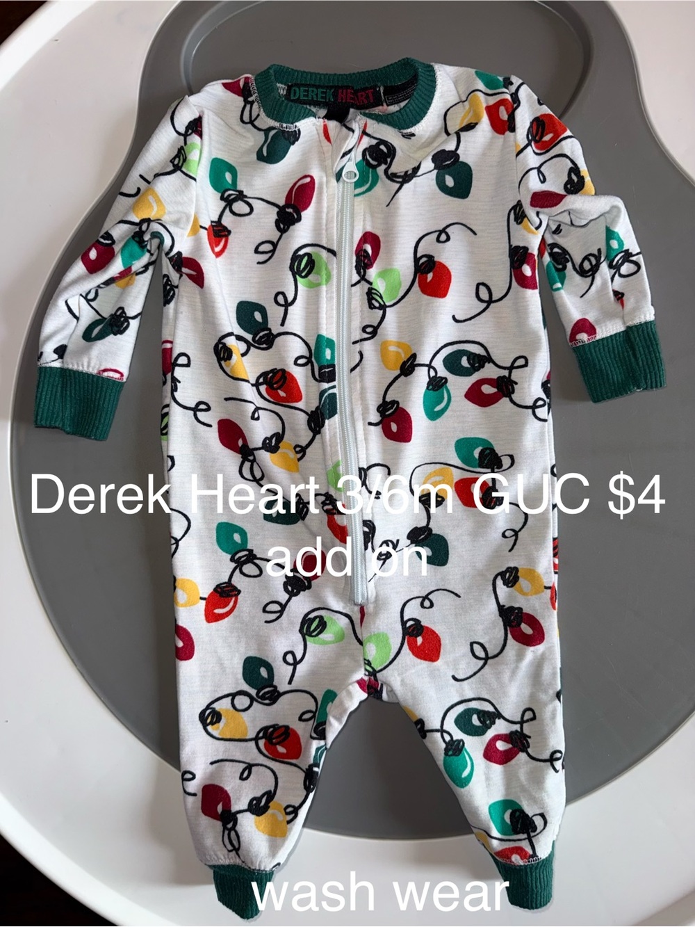 Derek Heart White Baby One-Piece with Multicolor Holiday Light Print